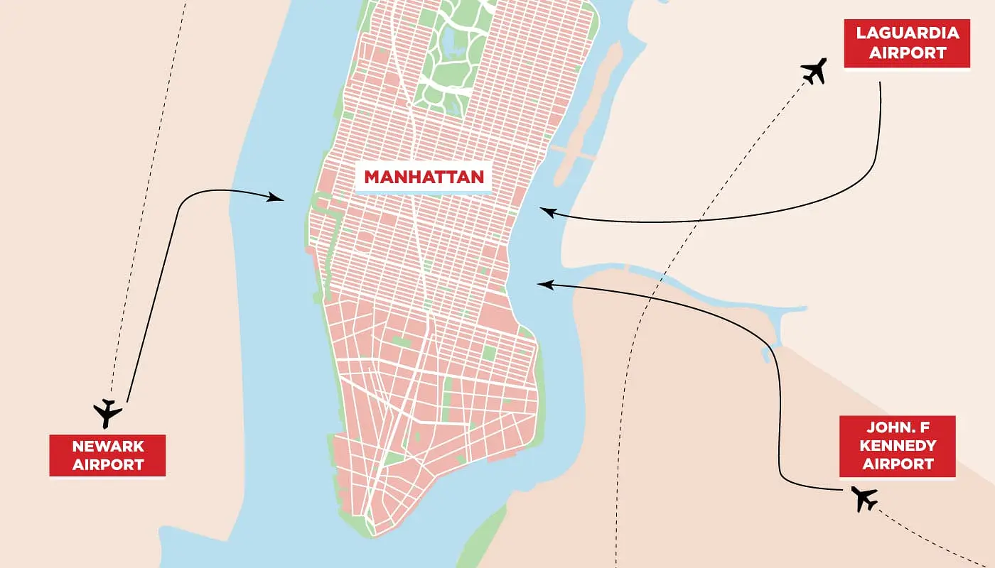 Gli aeroporti di New York - Mappa