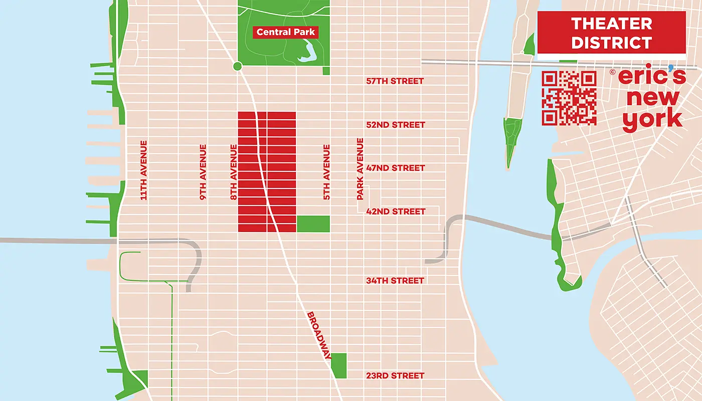 Theater District a New York - Mappa Gratuita