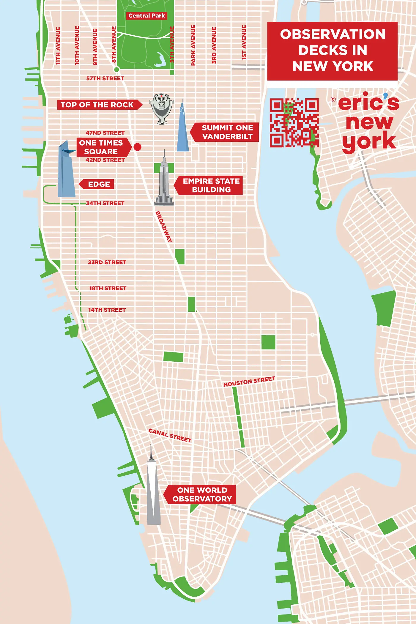 I migliori osservatori di New York - Mappa
